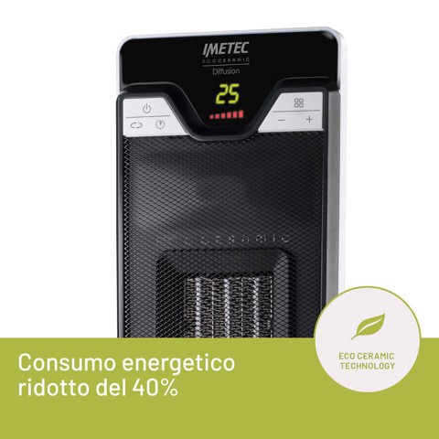 Imetec Eco Ceramic, Termoventilatore, Stufetta elettrica, Tecnologia ceramica, Basso consumo energetico, Silenzioso, 3 livelli di temperatura, Termostato ambiente