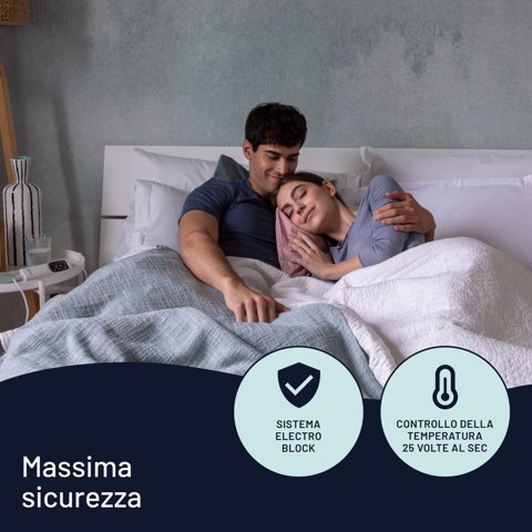 Imetec Scaldasonno Adapto singolo 150 x 80 cm, basso consumo, riscaldamento rapido, temperatura personalizzata, 100% lana e merino, made in italy, tessuto antiscivolo, comando con 6 temperature