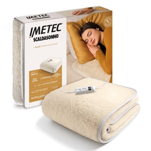 Imetec Scaldasonno Comfort Singolo 80x150 cm, 50% Lana e Merino, 2 Temperature, Sistema Sicurezza ElectroBlock, Bassi Consumi, Made in Italy