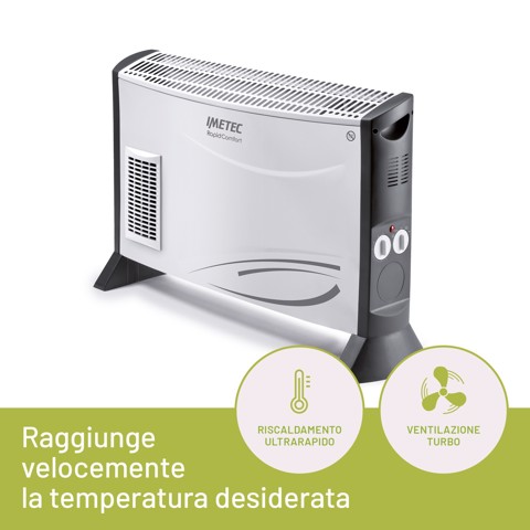 Imetec Termoconvettore Rapid Comfort, 2000 W, Risparmio energetico fino al 40%* in modalità Smart Energy, 4 Temperature