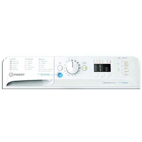 Indesit BWSA 7126X WV IT, 7kg, classe A, Bianco, Inverter, 1200 giri, Display LED, vapore, porta bianca