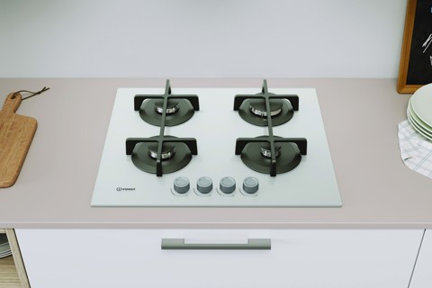 Indesit ING 61T/WH 1 piano gas vetro tortora 60cm 4 fuochi griglie in ghisa lavabili in lavastoviglie