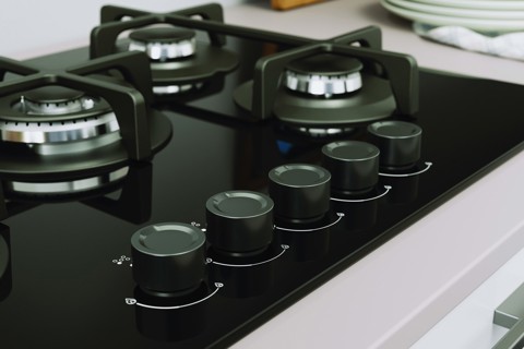 Indesit ING 72T/BK 1 piano gas vetro nero 75cm 5 fuochi bruciatore doppia corona griglie in ghisa lavabili in lavastoviglie