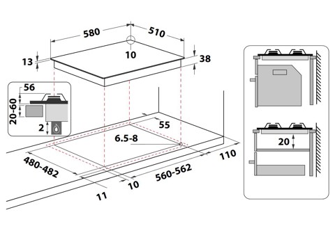 Indesit THP 642 IX/I 1 piano gas inox 60cm 4 fuochi griglie smaltate
