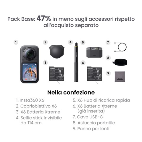 Insta360 X6 Standard Bundle fotocamera per sport d'azione 120 MP 8K Ultra HD 25,4 / 1,1 mm (1 / 1.1") Wi-Fi 195 g