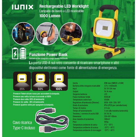IUNIQ Lampada da lavoro a LED ricaricabile