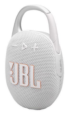 JBL Clip 5, Sistema audio portatile Waterproof e Dustproof con moschettone integrato, Bianco