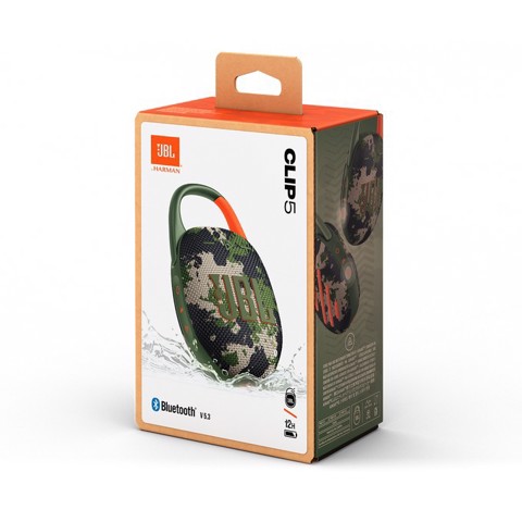 JBL Clip 5, Sistema audio portatile Waterproof e Dustproof con moschettone integrato, Militare