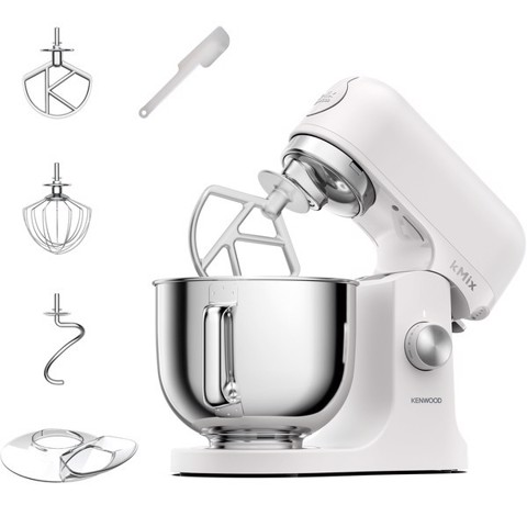 Kenwood kMix - Impastatrice planetaria, Paraschizzi, 3 ganci e fruste, 1000 W, Ciotola 5L , Bianco (KMX751AWH)