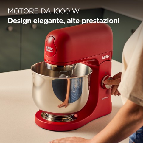 Kenwood kMix - Impastatrice planetaria, Paraschizzi, 3 ganci e fruste, 1000 W, Ciotola 5L, Rosso (KMX751ARD)