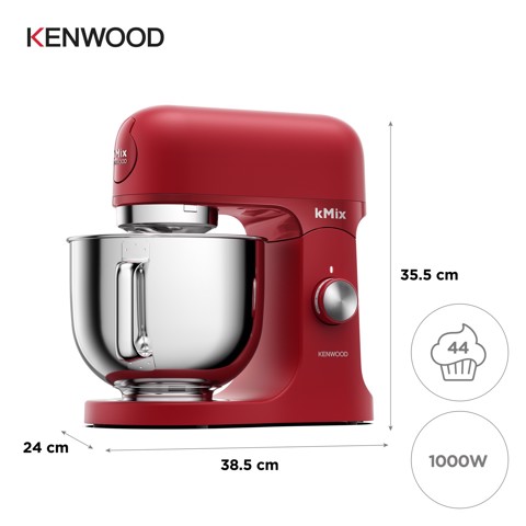 Kenwood kMix - Impastatrice planetaria, Paraschizzi, 3 ganci e fruste, 1000 W, Ciotola 5L, Rosso (KMX751ARD)