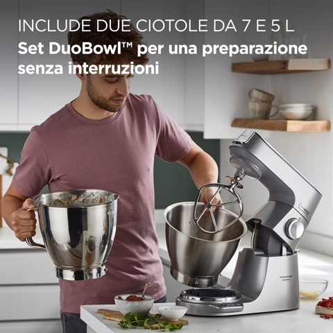 Kenwood Titanium Chef Baker XL - Impastatrice planetaria, 4 ganci e fruste inox, 1200W, 7L, Silver (KVL85.124SI )