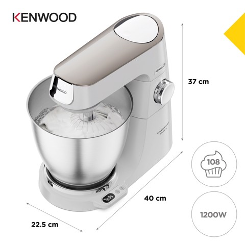 Kenwood Titanium Chef Baker XL Lite - Impastatrice planetaria, 3 ganci e fruste,1200W, 7L, Bianco (KVL65.001WH)