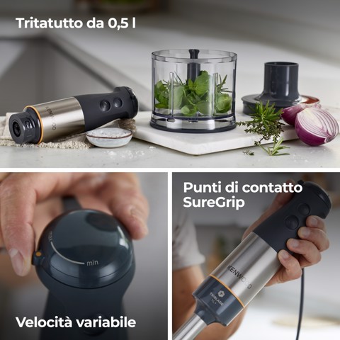 Kenwood Triblade XL+ - Frullatore ad immersione, Asta removibile in acciaio inox, 1000 W, Grigio (HBM60.307GY)