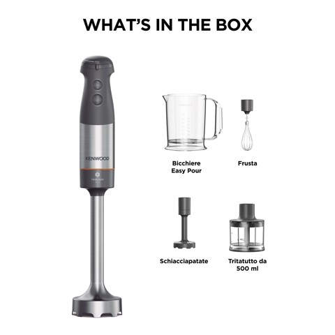Kenwood Triblade XL+ - Frullatore ad immersione, Asta removibile in acciaio inox, 1000 W, Grigio (HBM60.307GY)