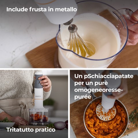 Kenwood Triblade XL - Frullatore ad immersione, Asta removibile in acciaio inox, 850 W, Bianco (HBM40.306WH)
