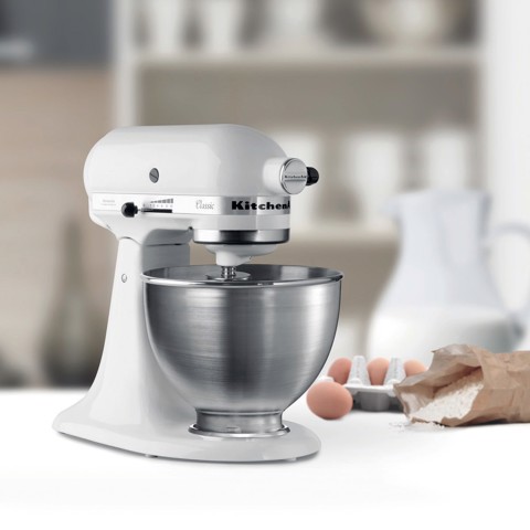 KitchenAid 5K45SSEWH Sbattitore con base 275 W Metallico, Bianco