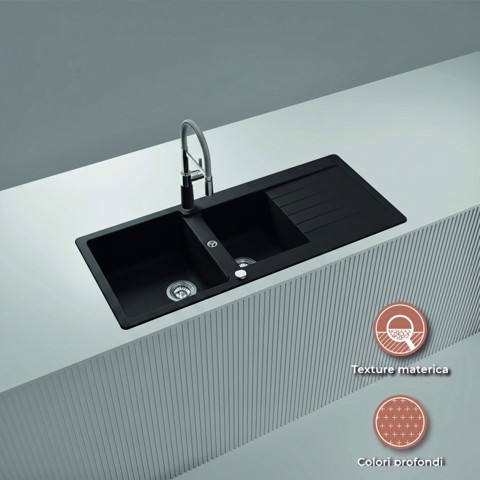 LAVELLO 116X50 2 VASCHE + GOCC. NERO OPACO