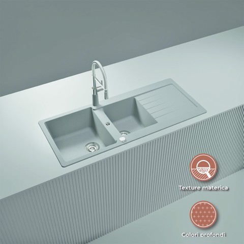 LAVELLO 116X50 2 VASCHE + GOCC.BIANCO OPACO