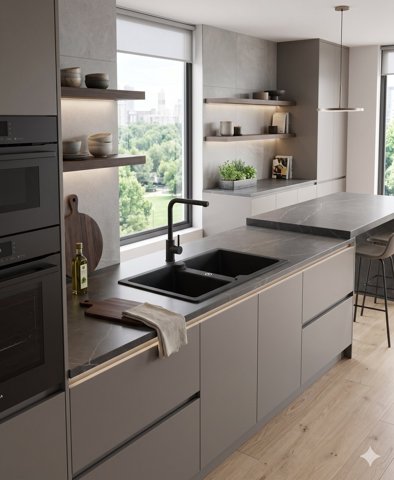 Lavello 86 cm 2 vasche NERO OPACO