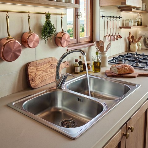 LAVELLO EURO 86 cm, 2 vasche - Acciaio Inox