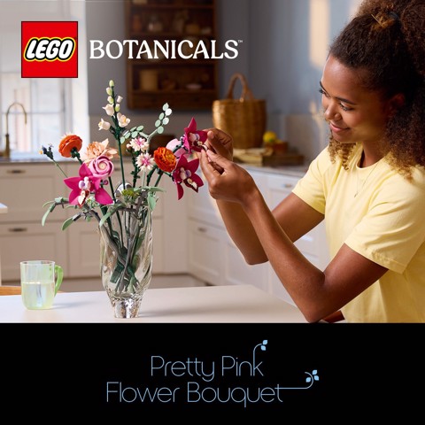 LEGO Botanicals 10342 Bouquet di Fiori Rosa, Kit Modellismo Adulti, Decorazioni Casa con Piante Finte, Idea Regalo Donna o Uomo