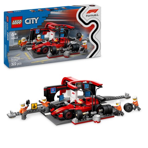 LEGO City 60443 Pit Stop e Meccanici con Monoposto Ferrari F1