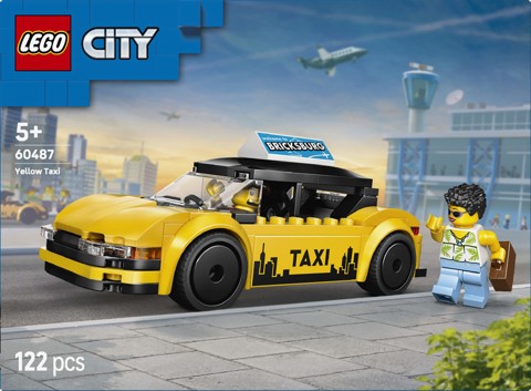 LEGO City 60487 Taxi Giallo, Macchina Giocattolo con 2 Minifigure e Tetto Rimovibile