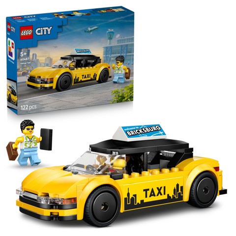LEGO City 60487 Taxi Giallo, Macchina Giocattolo con 2 Minifigure e Tetto Rimovibile