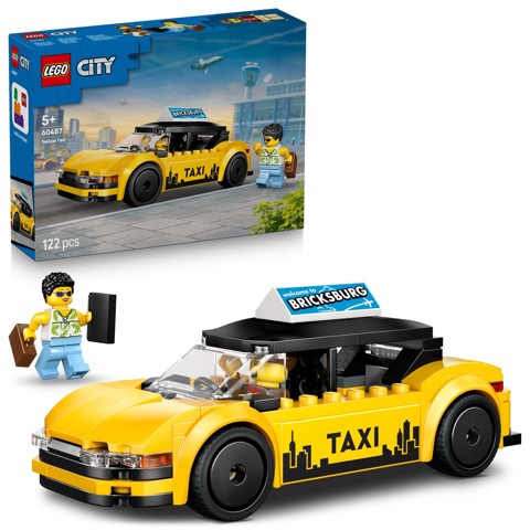 LEGO City 60487 Taxi Giallo, Macchina Giocattolo con 2 Minifigure e Tetto Rimovibile, Sviluppo Motricità Fine, Regalo da 5+