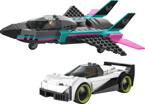 LEGO City 60489 Jet Contro Auto Sportiva Giocattolo, Aereo, Macchina e 2 Minifigure di Piloti