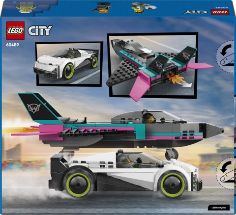 LEGO City 60489 Jet Contro Auto Sportiva Giocattolo, Aereo, Macchina e 2 Minifigure di Piloti