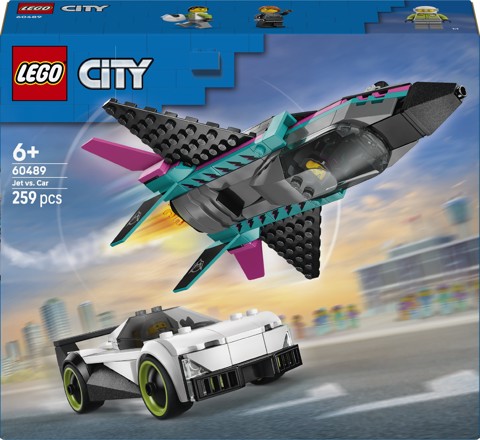 LEGO City 60489 Jet Contro Auto Sportiva Giocattolo, Aereo, Macchina e 2 Minifigure di Piloti, Idea Regalo per Bambini 6+