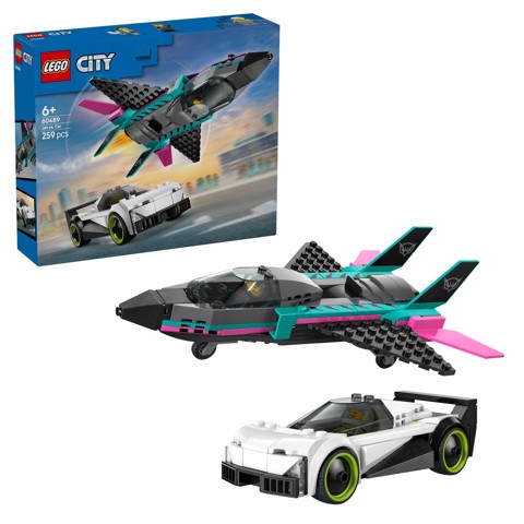 LEGO City 60489 Jet Contro Auto Sportiva Giocattolo, Aereo, Macchina e 2 Minifigure di Piloti, Idea Regalo per Bambini 6+