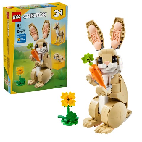 LEGO Creator 3 in 1 31162 Adorabile Coniglio Giocattolo, Si Trasforma in Lama o in Foca, Regalo per Bambini e Bambine 8+ Anni