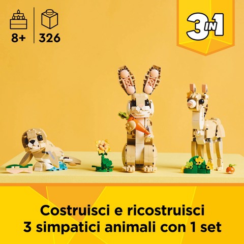 LEGO Creator 3 in 1 31162 Adorabile Coniglio Giocattolo, Si Trasforma in Lama o in Foca, Regalo per Bambini e Bambine 8+ Anni