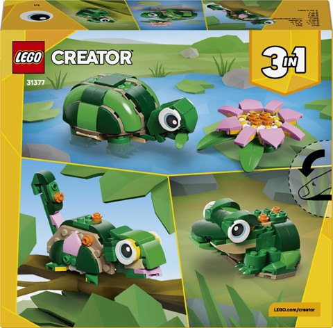 LEGO Creator 31377 3in1 Tartaruga con Fiore di Ninfea, Animale Giocattolo Trasformabile in Camaleonte o Rana