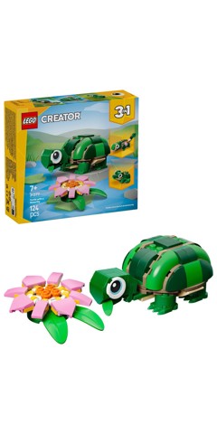 LEGO Creator 31377 3in1 Tartaruga con Fiore di Ninfea, Animale Giocattolo Trasformabile in Camaleonte o Rana