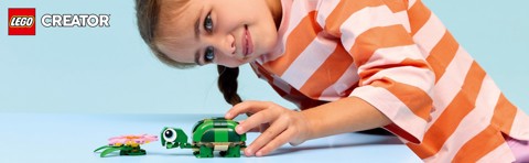 LEGO Creator 31377 3in1 Tartaruga con Fiore di Ninfea, Animale Giocattolo Trasformabile in Camaleonte o Rana