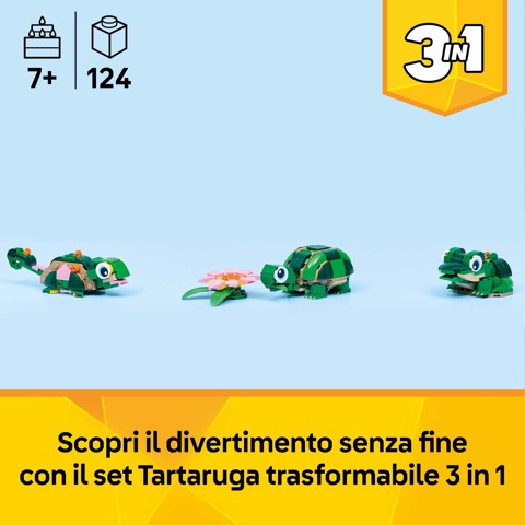 LEGO Creator 31377 3in1 Tartaruga con Fiore di Ninfea, Animale Giocattolo Trasformabile in Camaleonte o Rana
