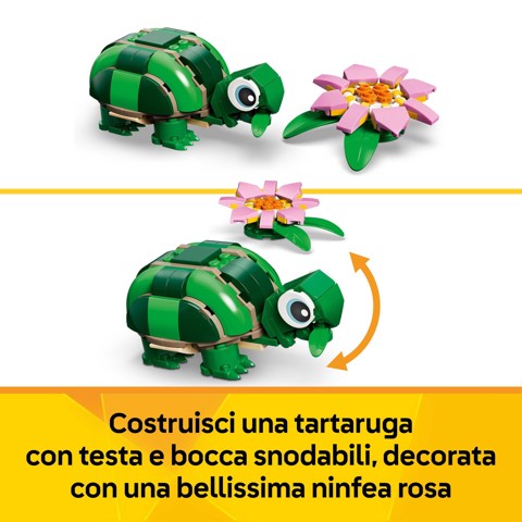 LEGO Creator 31377 3in1 Tartaruga con Fiore di Ninfea, Animale Giocattolo Trasformabile in Camaleonte o Rana