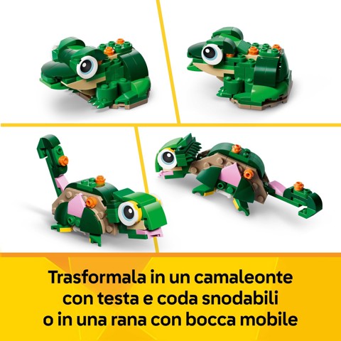 LEGO Creator 31377 3in1 Tartaruga con Fiore di Ninfea, Animale Giocattolo Trasformabile in Camaleonte o Rana