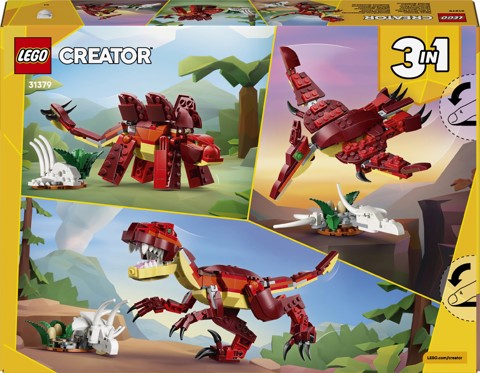LEGO Creator 31379 3in1 Feroce Dinosauro Giocattolo, Velociraptor, Stegosauro o Pterosauro