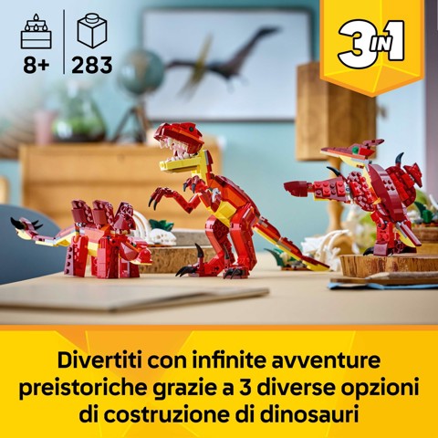 LEGO Creator 31379 3in1 Feroce Dinosauro Giocattolo, Velociraptor, Stegosauro o Pterosauro