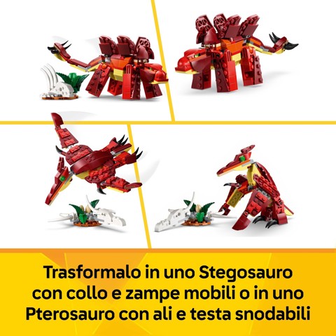 LEGO Creator 31379 3in1 Feroce Dinosauro Giocattolo, Velociraptor, Stegosauro o Pterosauro