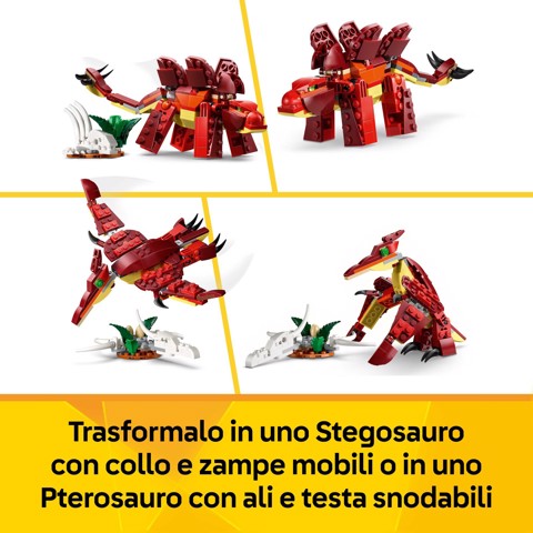 LEGO Creator 31379 3in1 Feroce Dinosauro Giocattolo, Velociraptor, Stegosauro o Pterosauro, Regalo per Bambini e Bambine 8+