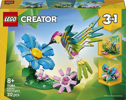 LEGO Creator 31384 3in1 Animali Selvatici: Colibrì Variopinto, Uccello Giocattolo Trasformabile in Farfalla o Pesce