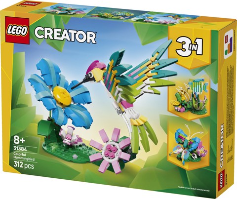 LEGO Creator 31384 3in1 Animali Selvatici: Colibrì Variopinto, Uccello Giocattolo Trasformabile in Farfalla o Pesce