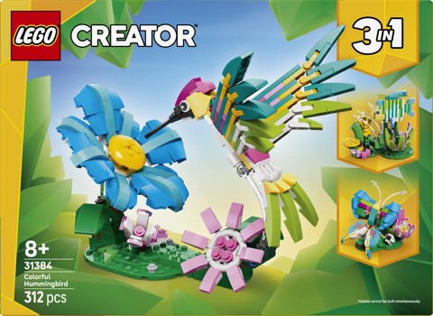 LEGO Creator 31384 3in1 Animali Selvatici: Colibrì Variopinto, Uccello Giocattolo Trasformabile in Farfalla o Pesce