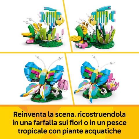 LEGO Creator 31384 3in1 Animali Selvatici: Colibrì Variopinto, Uccello Giocattolo Trasformabile in Farfalla o Pesce